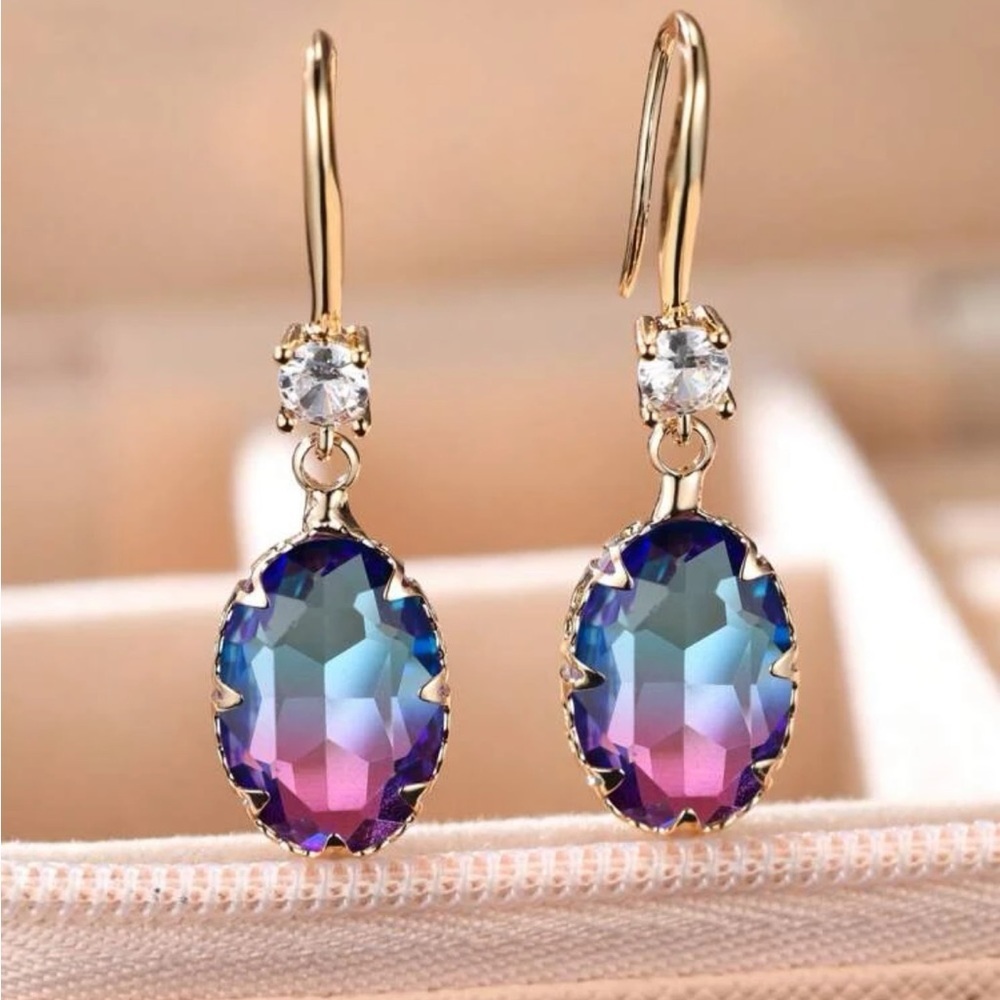 Multi-Color Faux Citrine & Cubic zirconia drop earrings